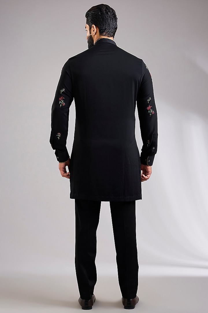Black Silk Kurta Set by Abkasa at Pernia's Pop Up Shop