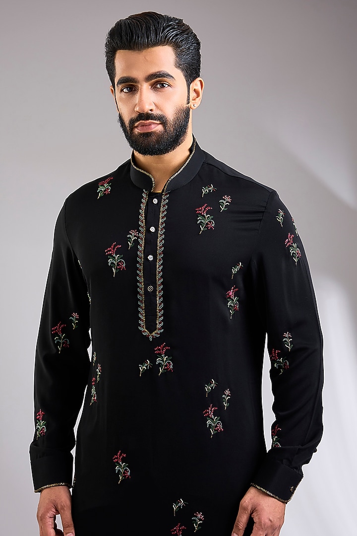 Black Silk Kurta Set by Abkasa at Pernia's Pop Up Shop