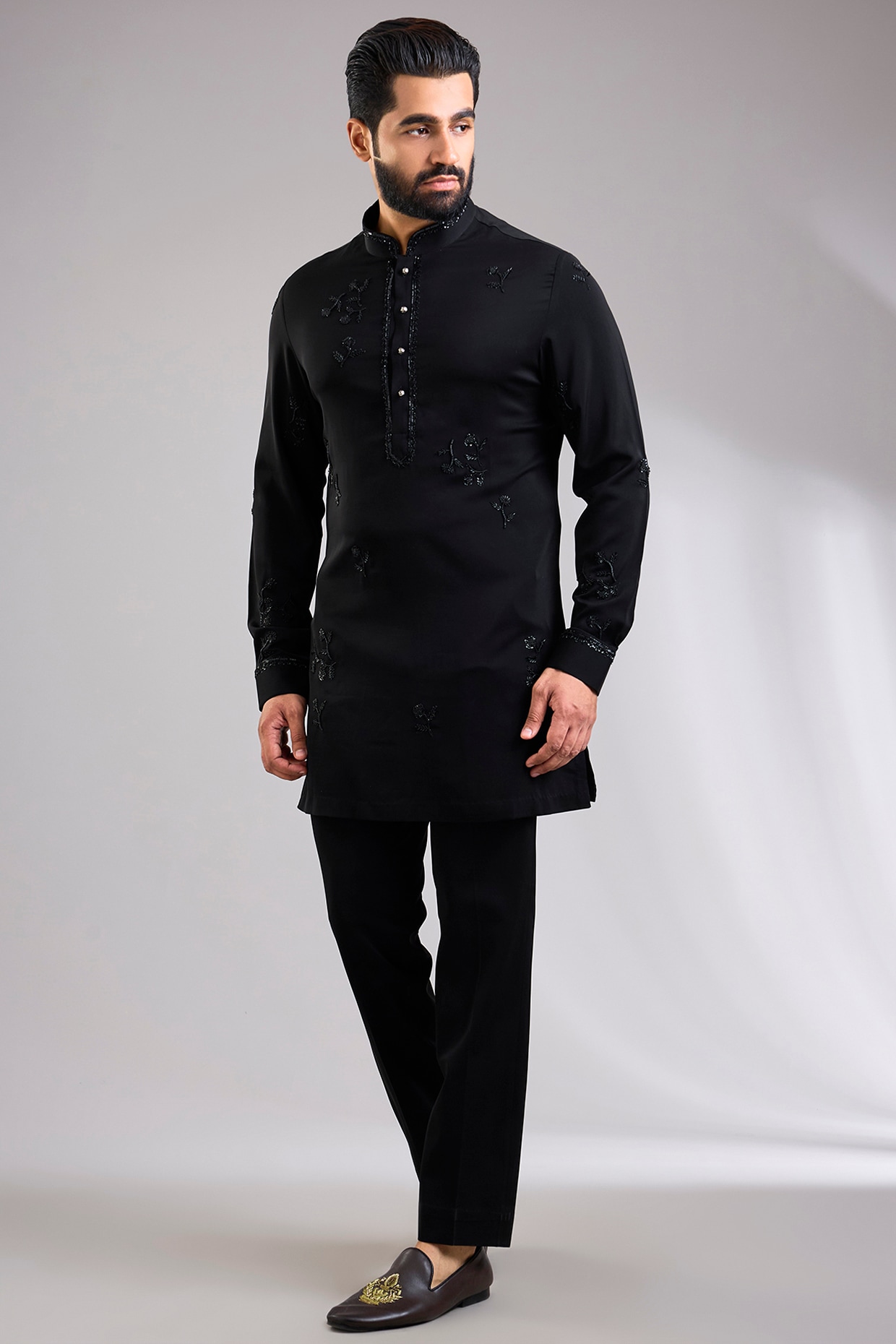 Abkasa Black Silk Kurta Set