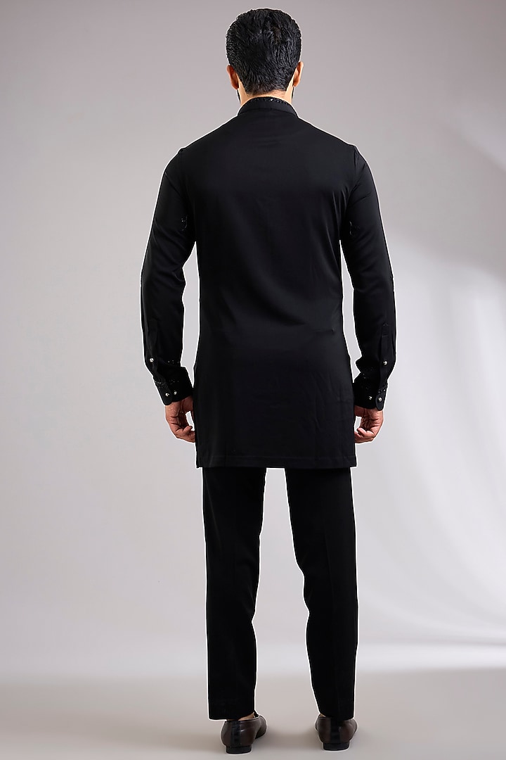 Black Silk Kurta Set by Abkasa at Pernia's Pop Up Shop