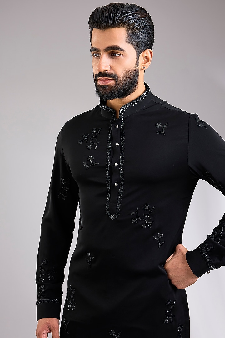 Black Silk Kurta Set by Abkasa at Pernia's Pop Up Shop