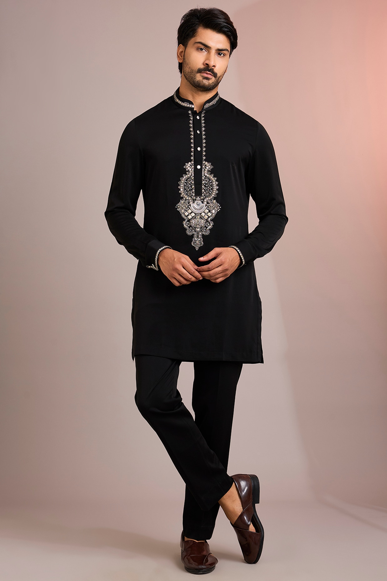 Abkasa Black Silk Kurta Set
