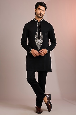 Black Silk Kurta Set by Abkasa