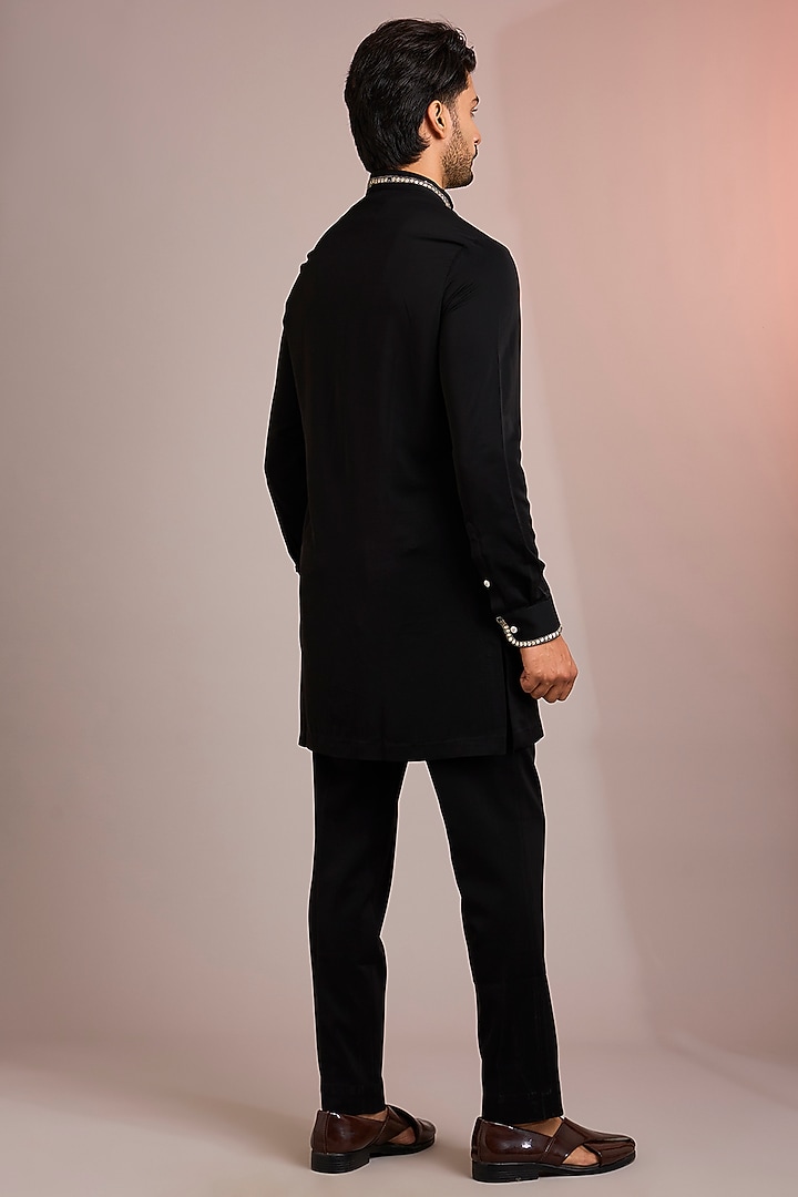 Black Silk Kurta Set by Abkasa at Pernia's Pop Up Shop