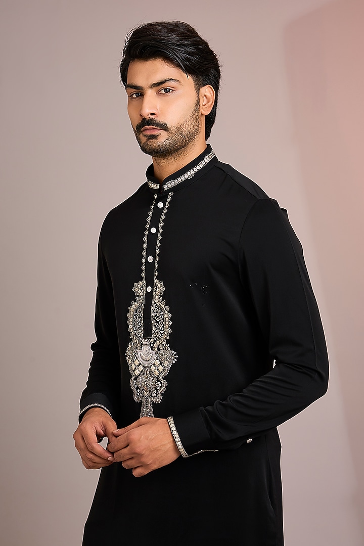 Black Silk Kurta Set by Abkasa at Pernia's Pop Up Shop