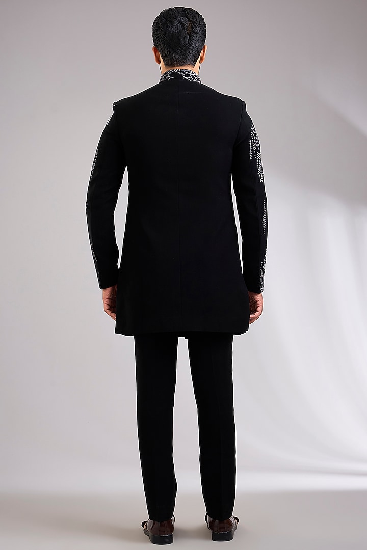 Black Silk Wedding Indowestern Jacket Set by Abkasa at Pernia's Pop Up Shop