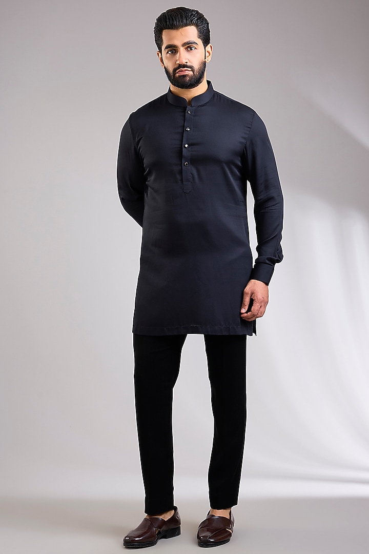 Black Silk Wedding Indowestern Jacket Set by Abkasa at Pernia's Pop Up Shop
