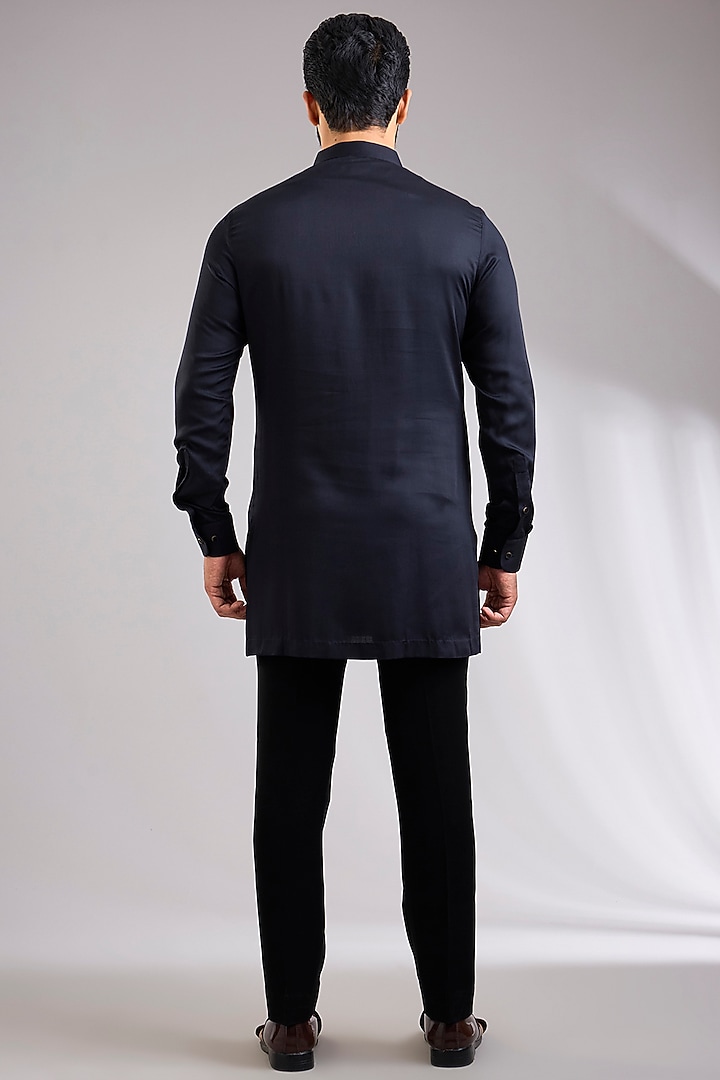 Black Silk Wedding Indowestern Jacket Set by Abkasa at Pernia's Pop Up Shop