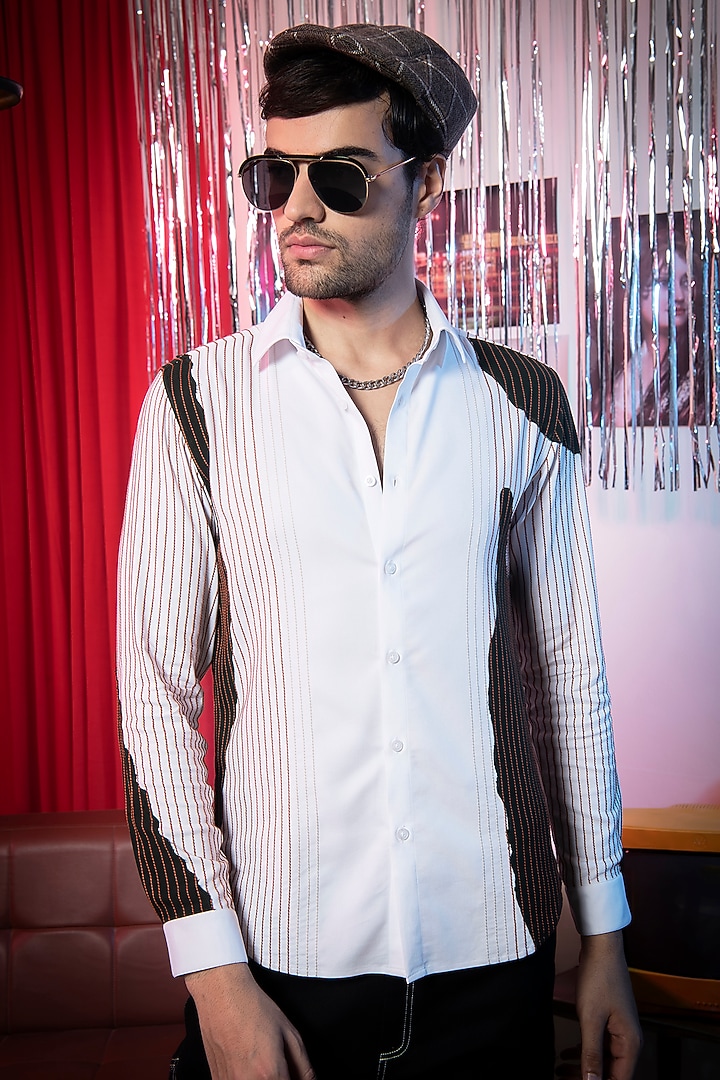 White Cotton Patch Work Party Wear Shirt by Abkasa at Pernia's Pop Up Shop