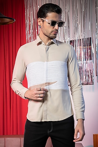 Beige Poly Viscose Shirt by Abkasa