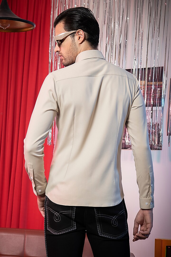 Beige Poly Viscose Party Wear Shirt by Abkasa at Pernia's Pop Up Shop