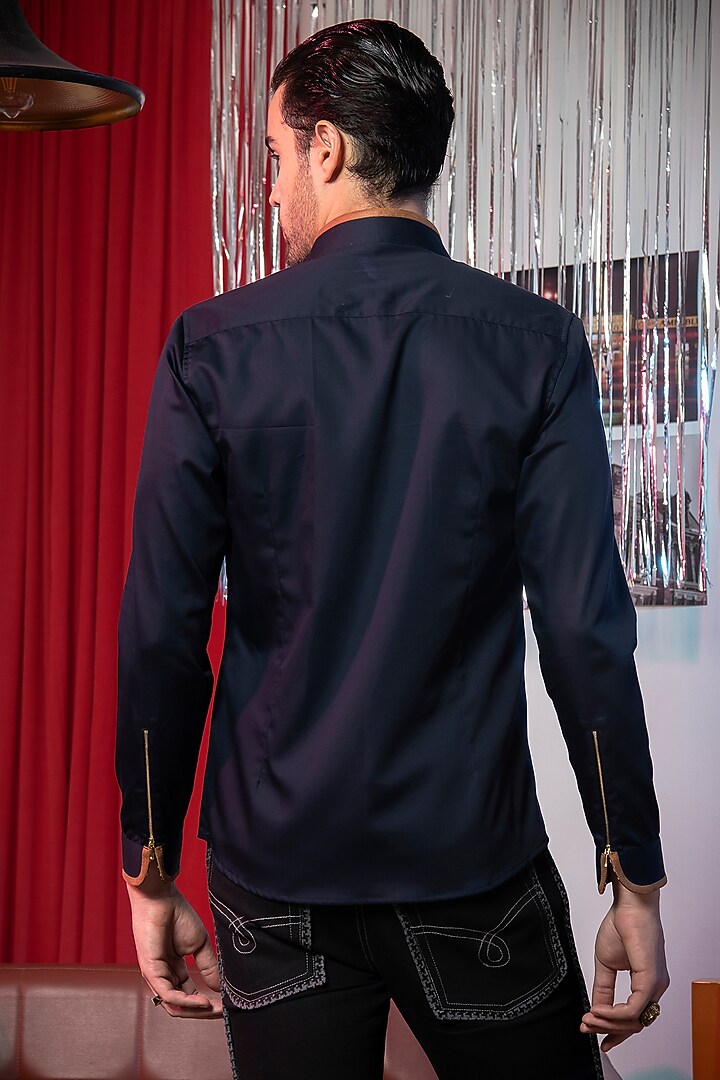 Navy Blue Cotton Printed Summer Shirt by Abkasa at Pernia's Pop Up Shop
