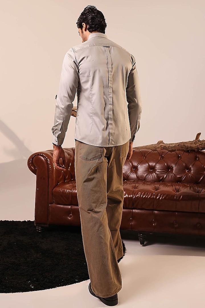 Beige Cotton Hand Embroidered Wedding Shirt by Abkasa at Pernia's Pop Up Shop