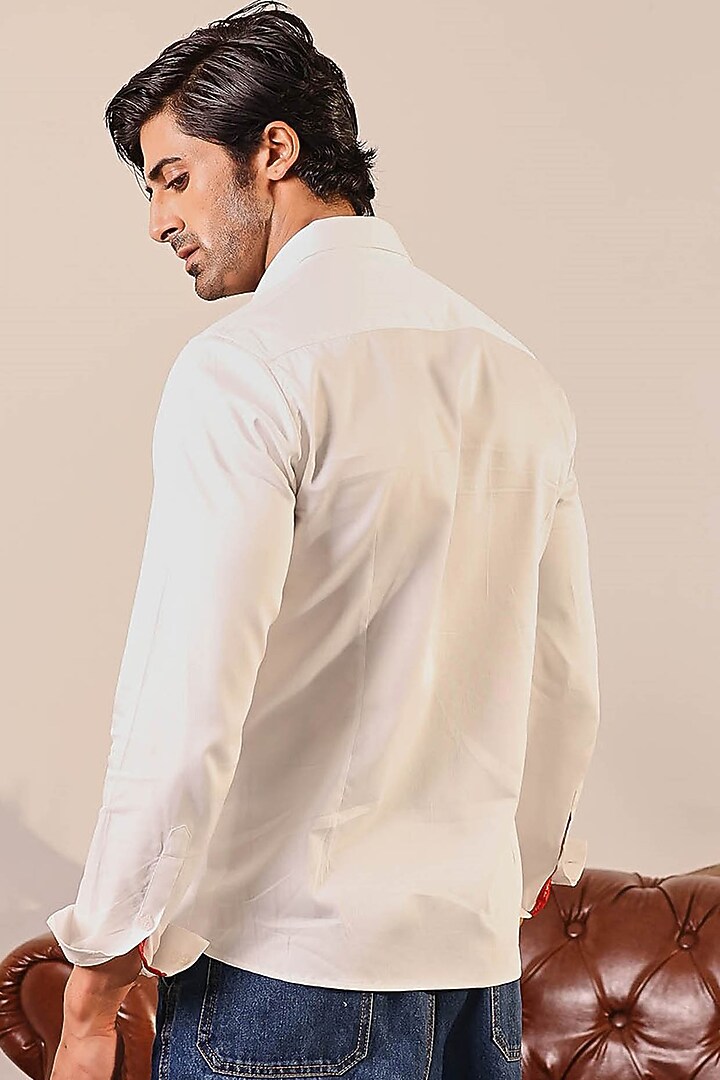 White Cotton Embroidered Party Wear Shirt by Abkasa at Pernia's Pop Up Shop