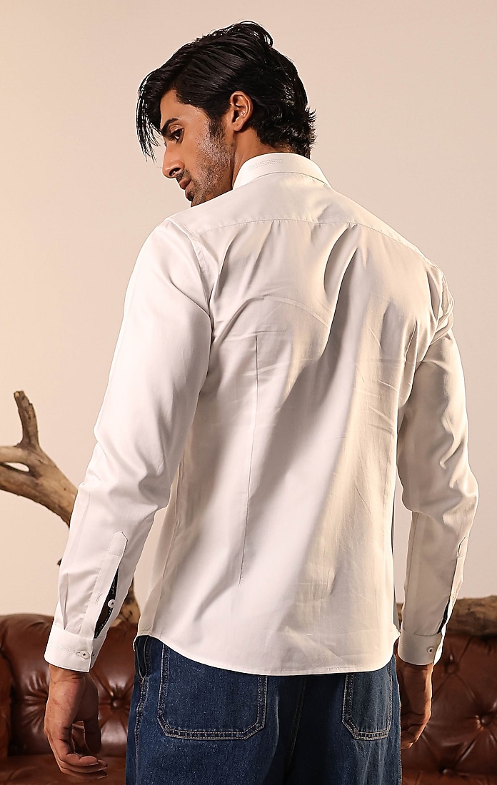 White Cotton Thread Embroidered Party Wear Shirt by Abkasa at Pernia's Pop Up Shop