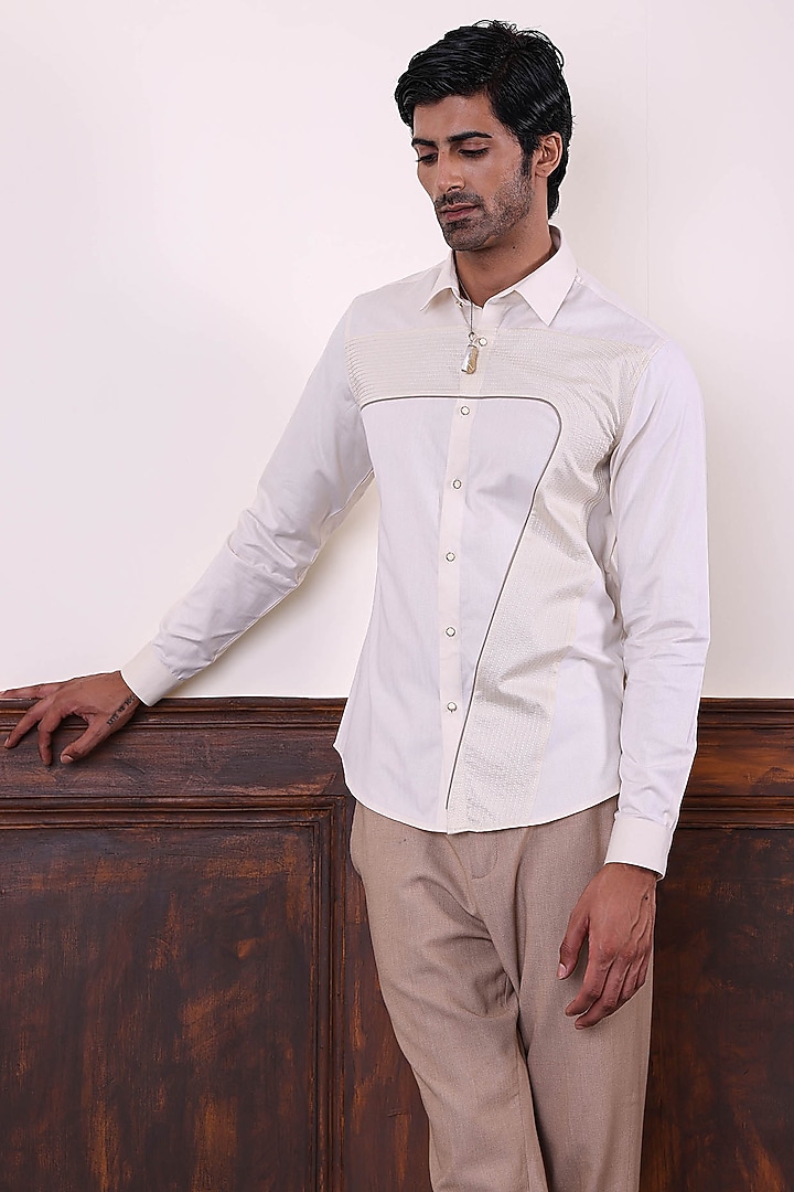 Off-White Cotton Party Wear Shirt by Abkasa at Pernia's Pop Up Shop
