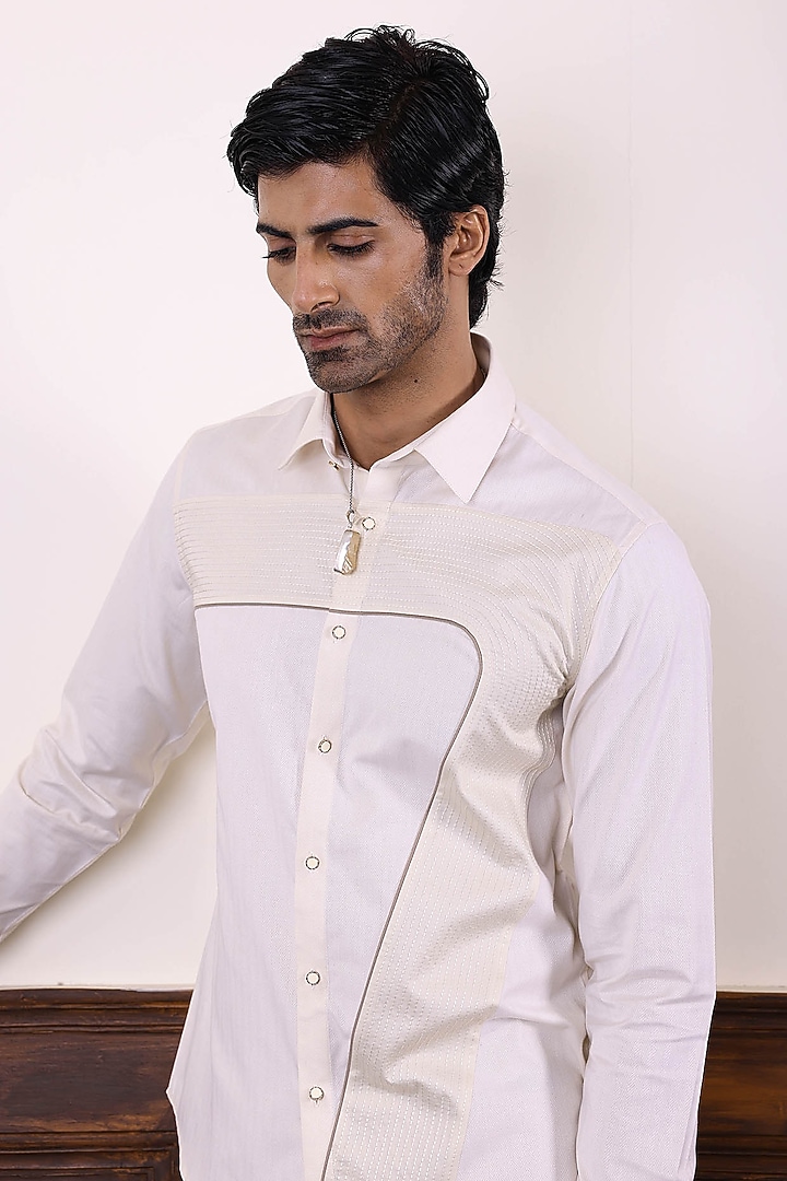 Off-White Cotton Party Wear Shirt by Abkasa at Pernia's Pop Up Shop