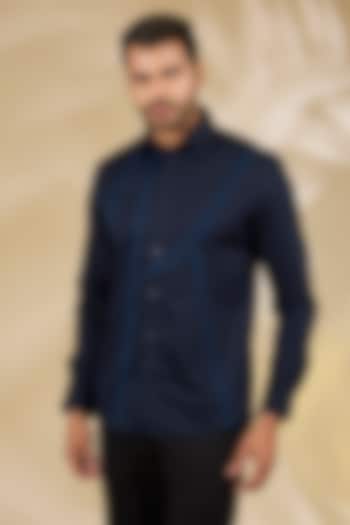 Navy Blue Cotton Party Wear Shirt by Abkasa at Pernia's Pop Up Shop