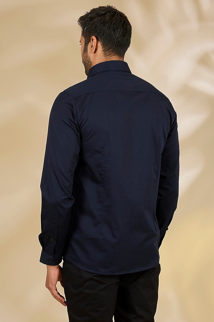Navy Blue Cotton Party Wear Shirt by Abkasa at Pernia's Pop Up Shop