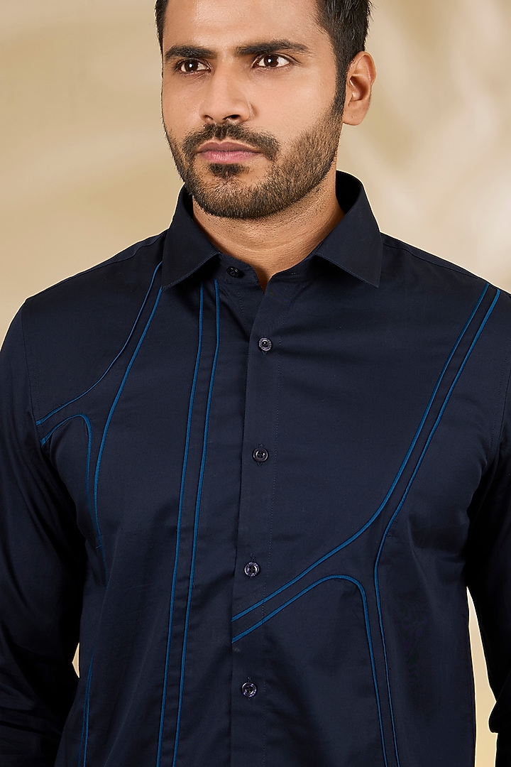 Navy Blue Cotton Party Wear Shirt by Abkasa at Pernia's Pop Up Shop