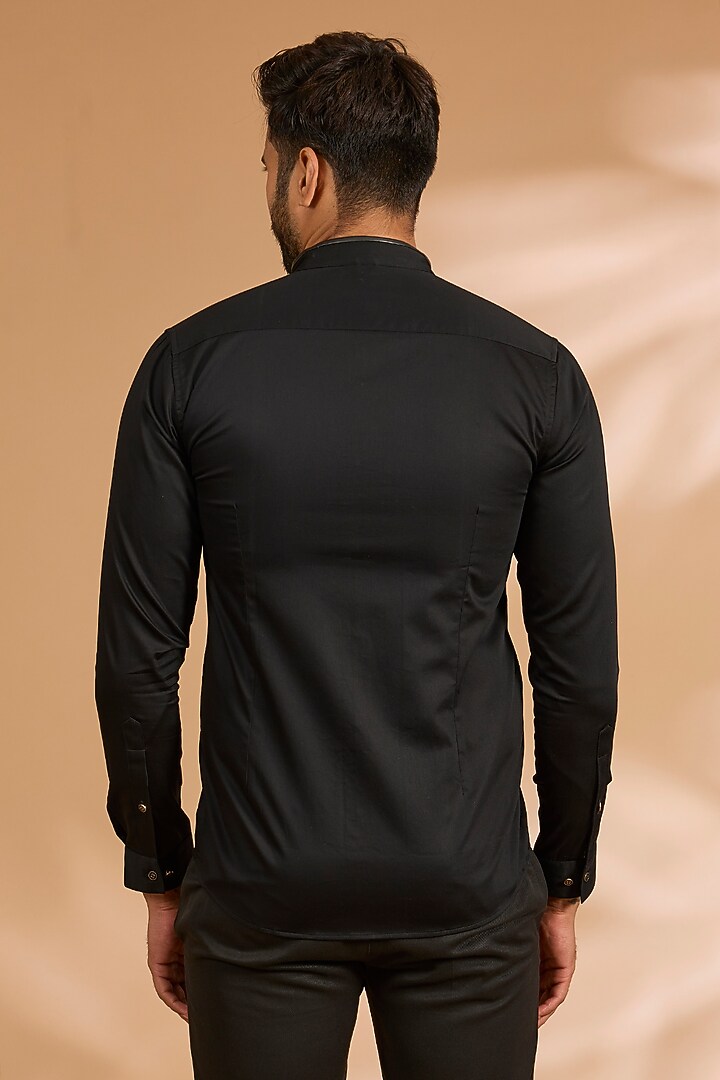 Black Cotton Satin Summer Shirt by Abkasa at Pernia's Pop Up Shop