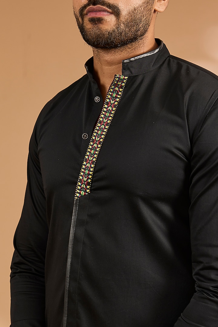 Black Cotton Satin Summer Shirt by Abkasa at Pernia's Pop Up Shop