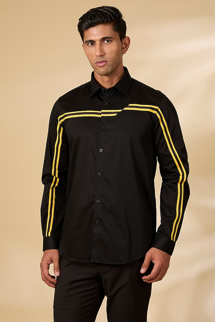 Black Cotton Satin Shirt by Abkasa