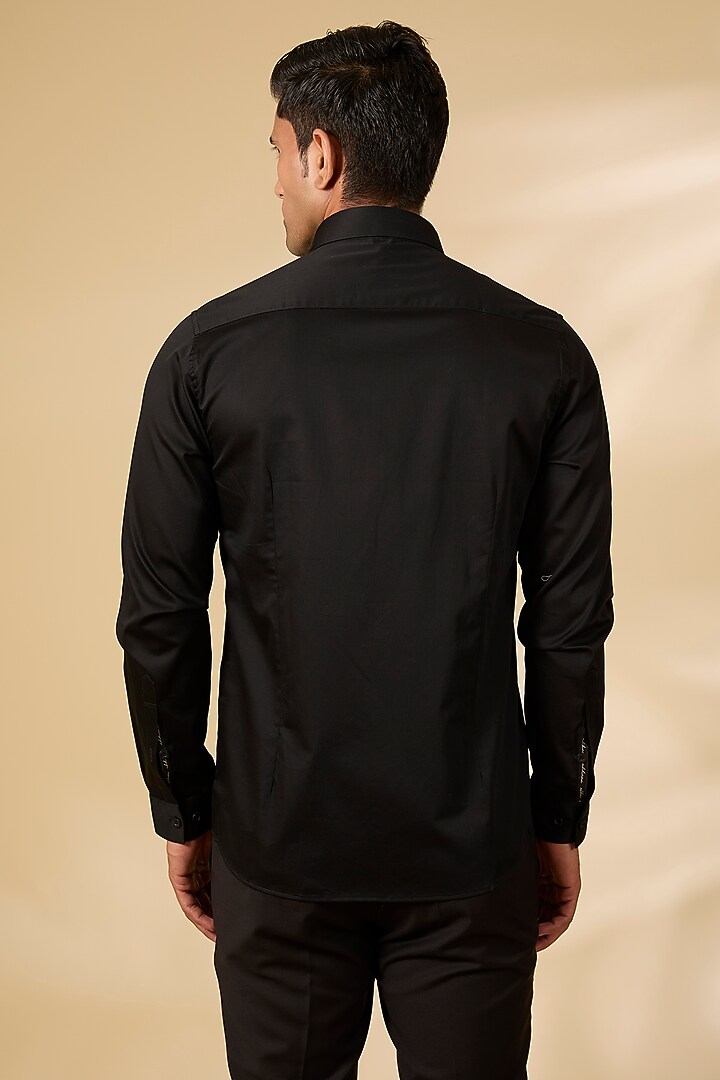 Black Cotton Satin Party Wear Shirt by Abkasa at Pernia's Pop Up Shop