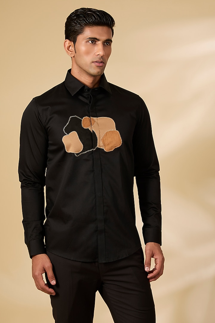 Black Cotton Satin Shirt by Abkasa