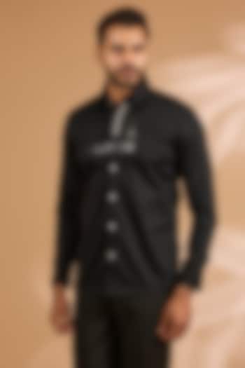 Black Cotton Satin Shirt by Abkasa