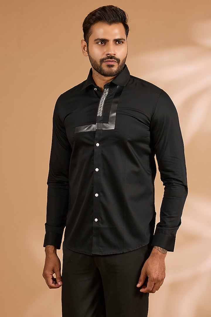 Black Cotton Satin Shirt by Abkasa