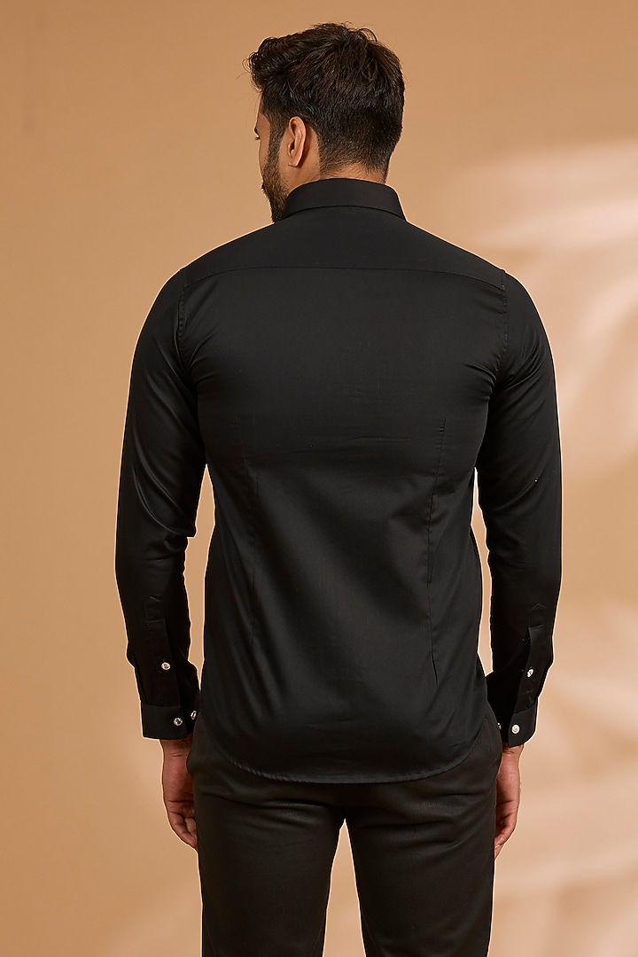 Black Cotton Satin Summer Shirt by Abkasa at Pernia's Pop Up Shop