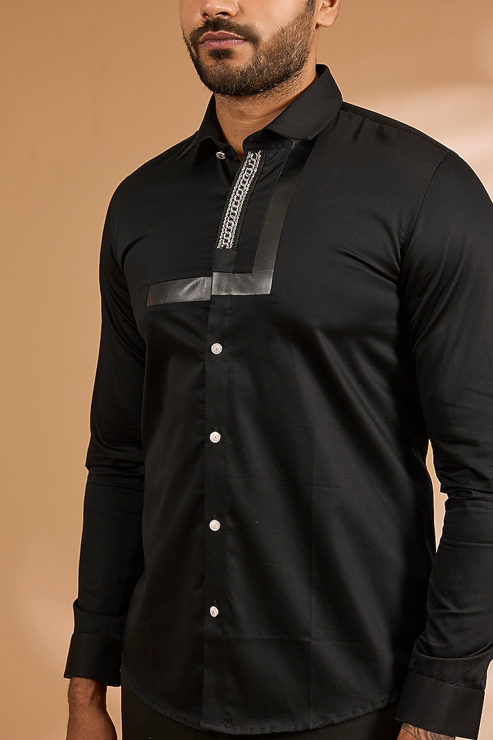 Black Cotton Satin Summer Shirt by Abkasa at Pernia's Pop Up Shop