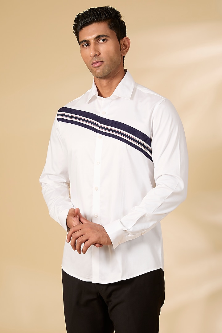 White Cotton Satin Shirt by Abkasa