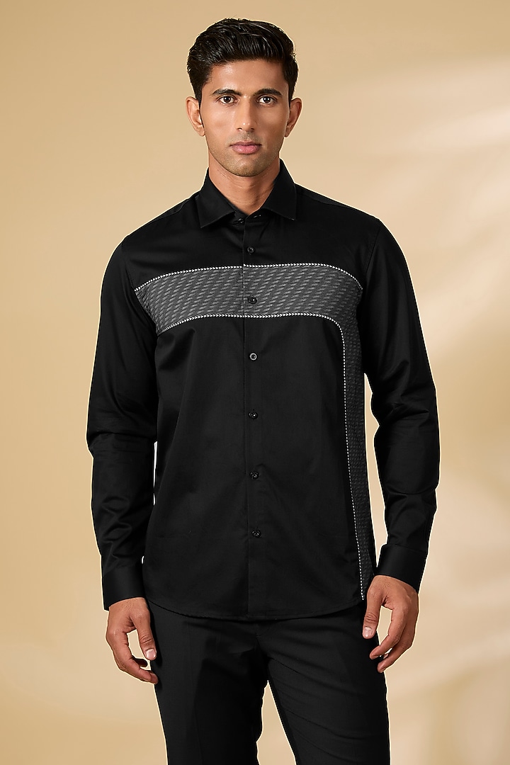 Black Cotton Satin Shirt by Abkasa