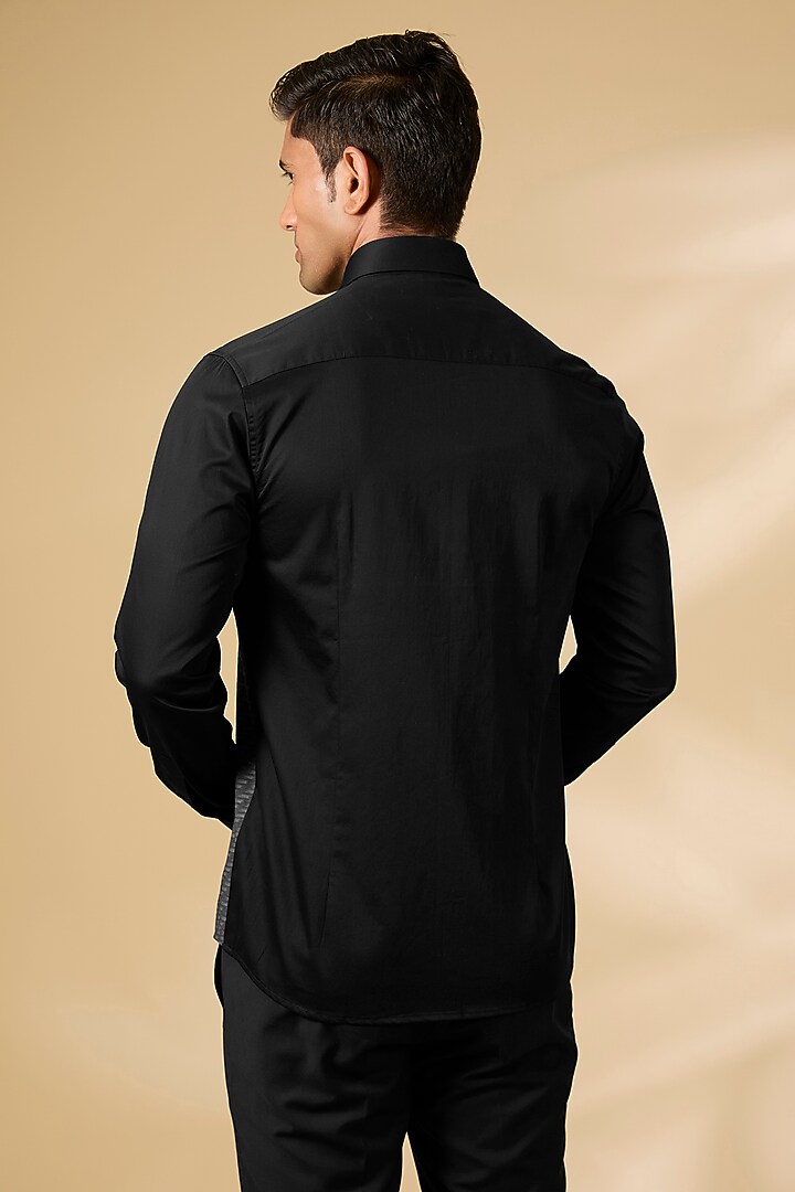 Black Cotton Satin Summer Shirt by Abkasa at Pernia's Pop Up Shop