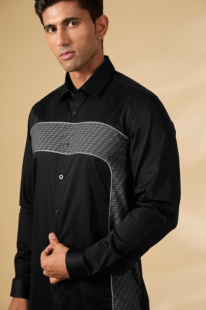 Black Cotton Satin Summer Shirt by Abkasa at Pernia's Pop Up Shop