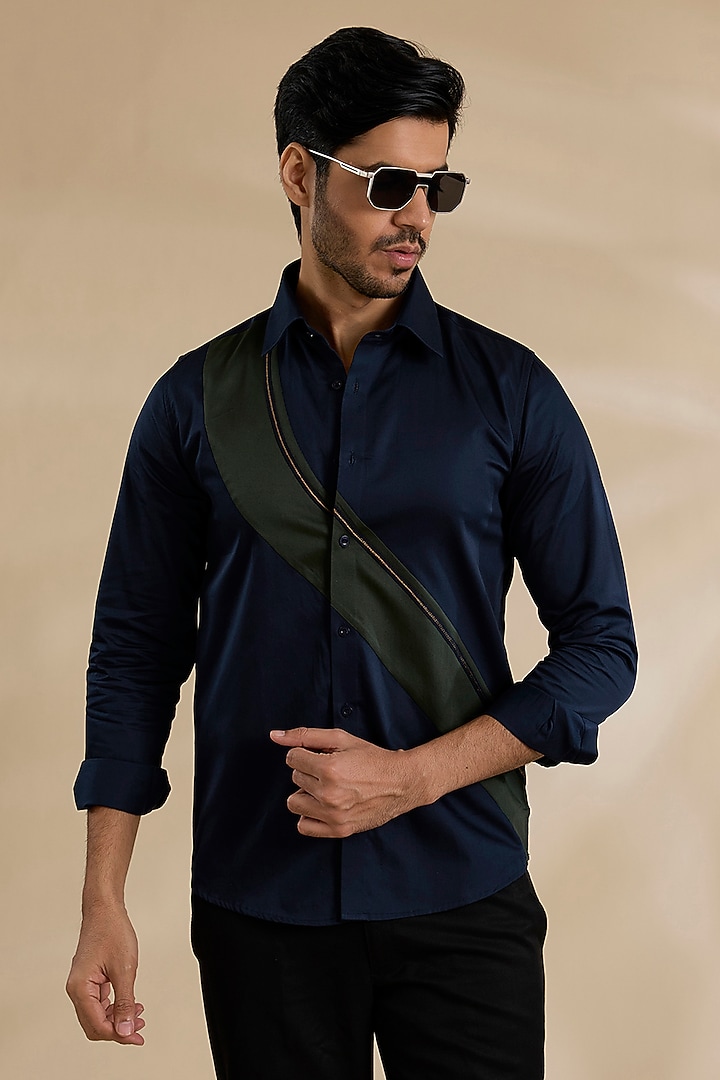 Blue Cotton Party Wear Shirt by Abkasa at Pernia's Pop Up Shop