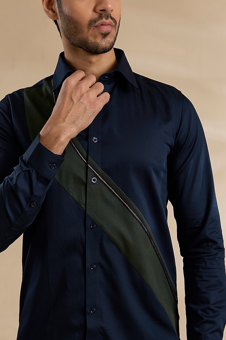 Blue Cotton Party Wear Shirt by Abkasa at Pernia's Pop Up Shop