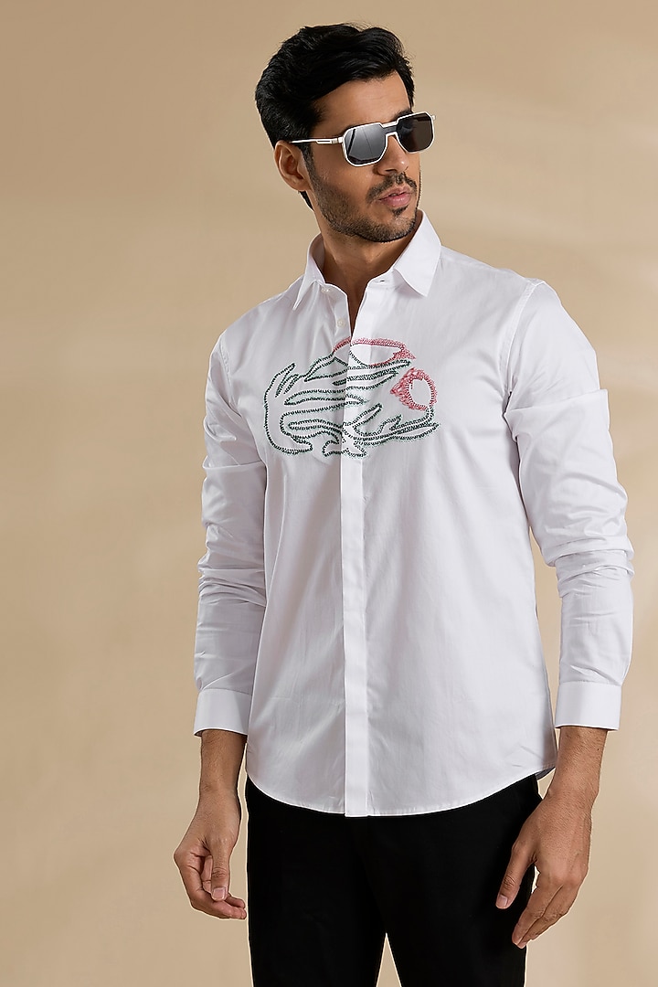 White Cotton Party Wear Shirt by Abkasa at Pernia's Pop Up Shop