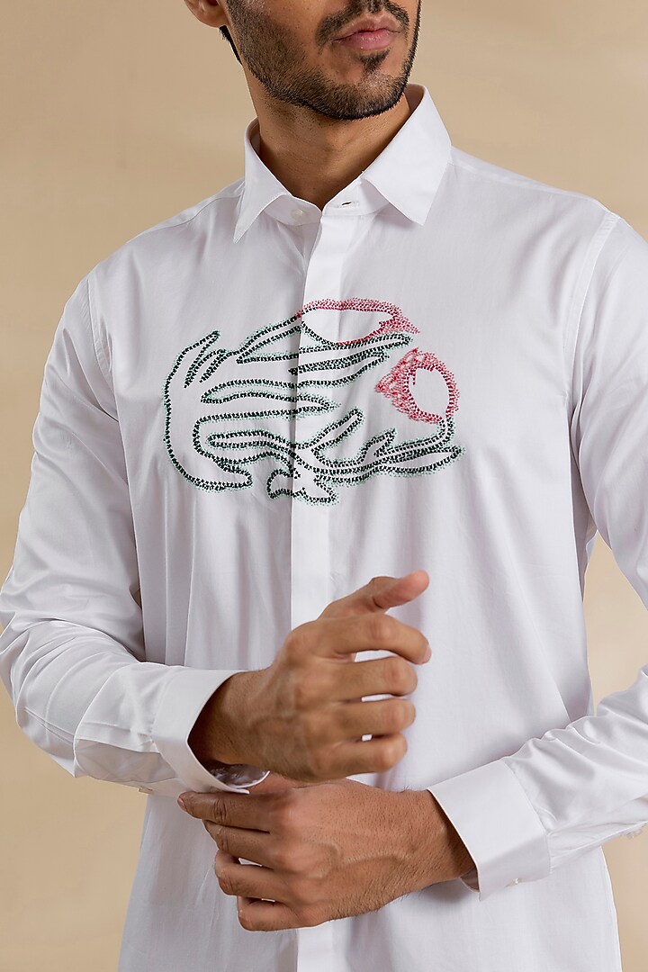 White Cotton Party Wear Shirt by Abkasa at Pernia's Pop Up Shop