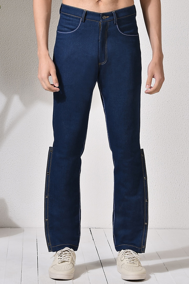 Dark Blue Straight Fit Denim Jeans by Abkasa