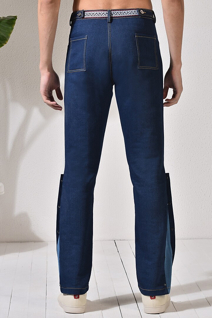 Dark Blue Cotton Denim Bell-Bottom Jeans by Abkasa at Pernia's Pop Up Shop