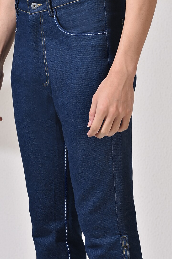 Dark Blue Cotton Denim Bell-Bottom Jeans by Abkasa at Pernia's Pop Up Shop