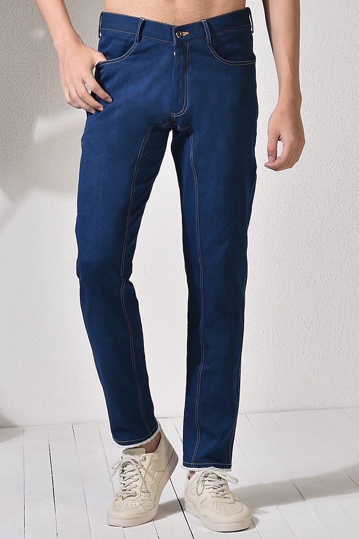 Blue Striped Denim Jeans by Abkasa
