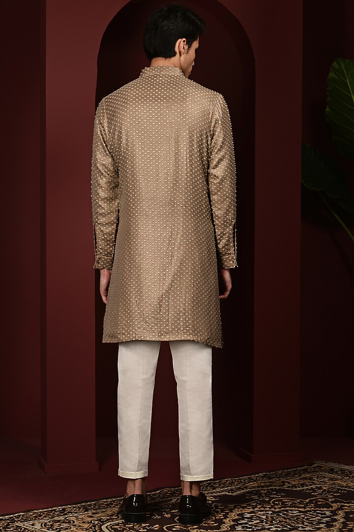 Pastel Bronze Embroidered Kurta Set by Abkasa at Pernia's Pop Up Shop