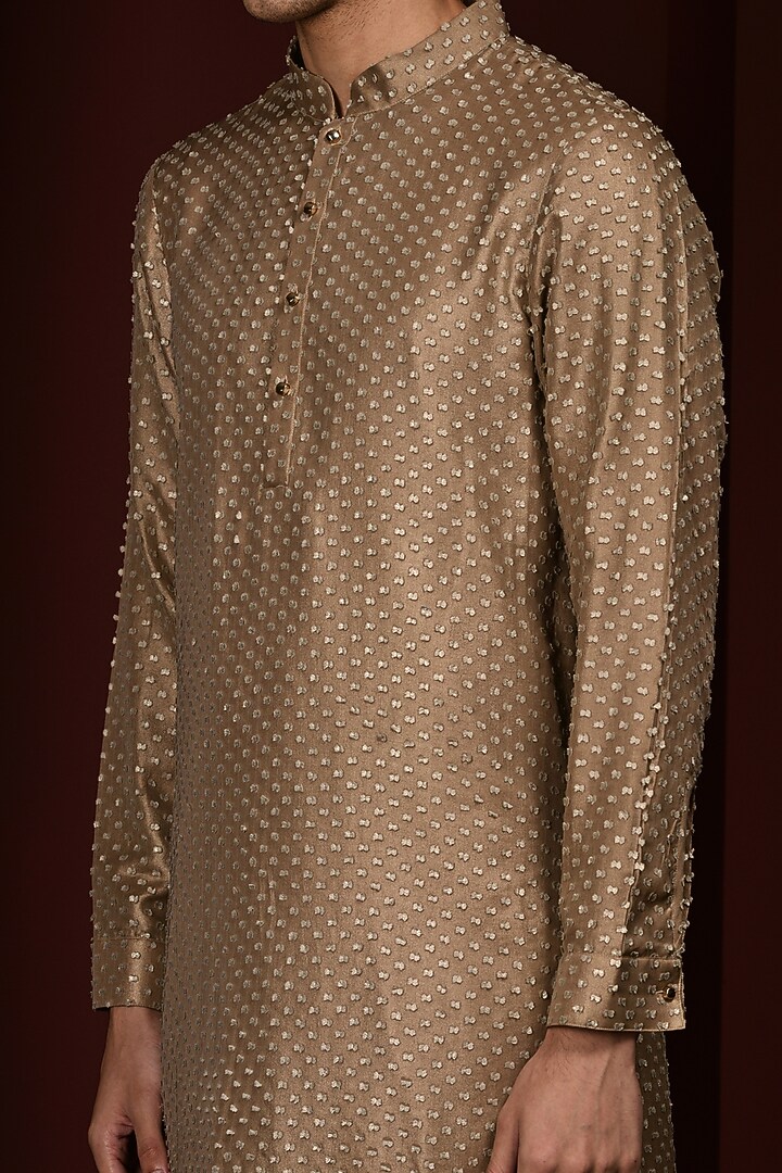 Pastel Bronze Embroidered Kurta Set by Abkasa at Pernia's Pop Up Shop