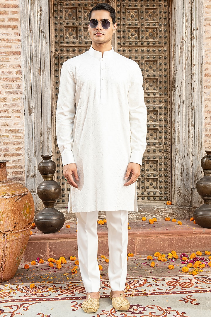 Ivory Silk Kurta Set by Abkasa at Pernia's Pop Up Shop