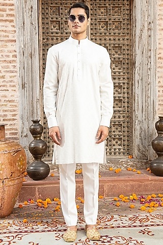 Ivory Silk Kurta Set by Abkasa