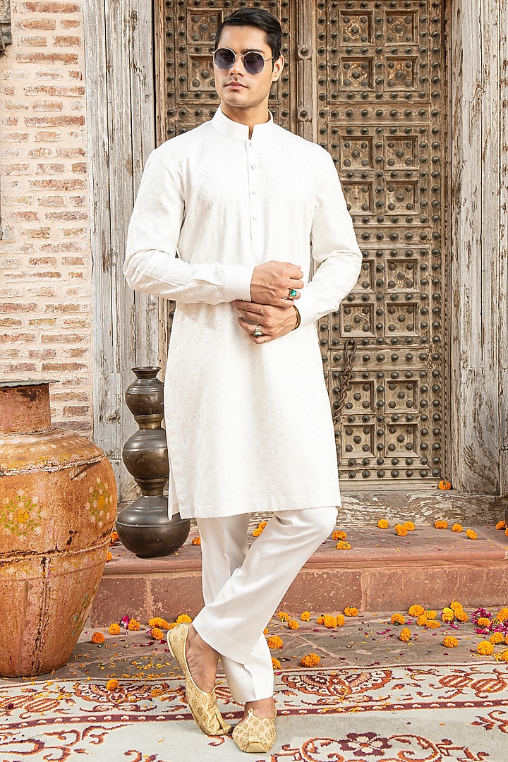 Ivory Silk Kurta Set by Abkasa at Pernia's Pop Up Shop